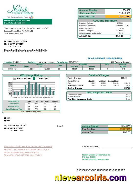 USA North Dakota Nodak Electric Cooperative business utility bill